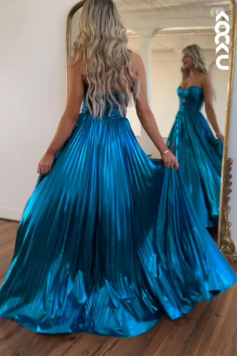 L2734 - Simple & Casual Off-Shoulder Side Slit A-line Ruched Sleeveless Prom Dress