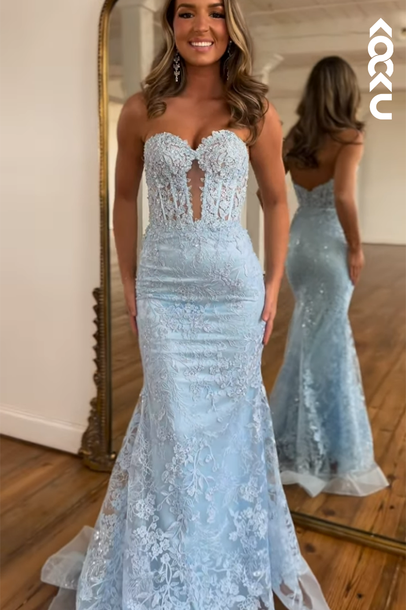 L2657 - Gorgeous & Charming Off-Shoulder Sleeveless Mermaid Allover Applique Prom Dress