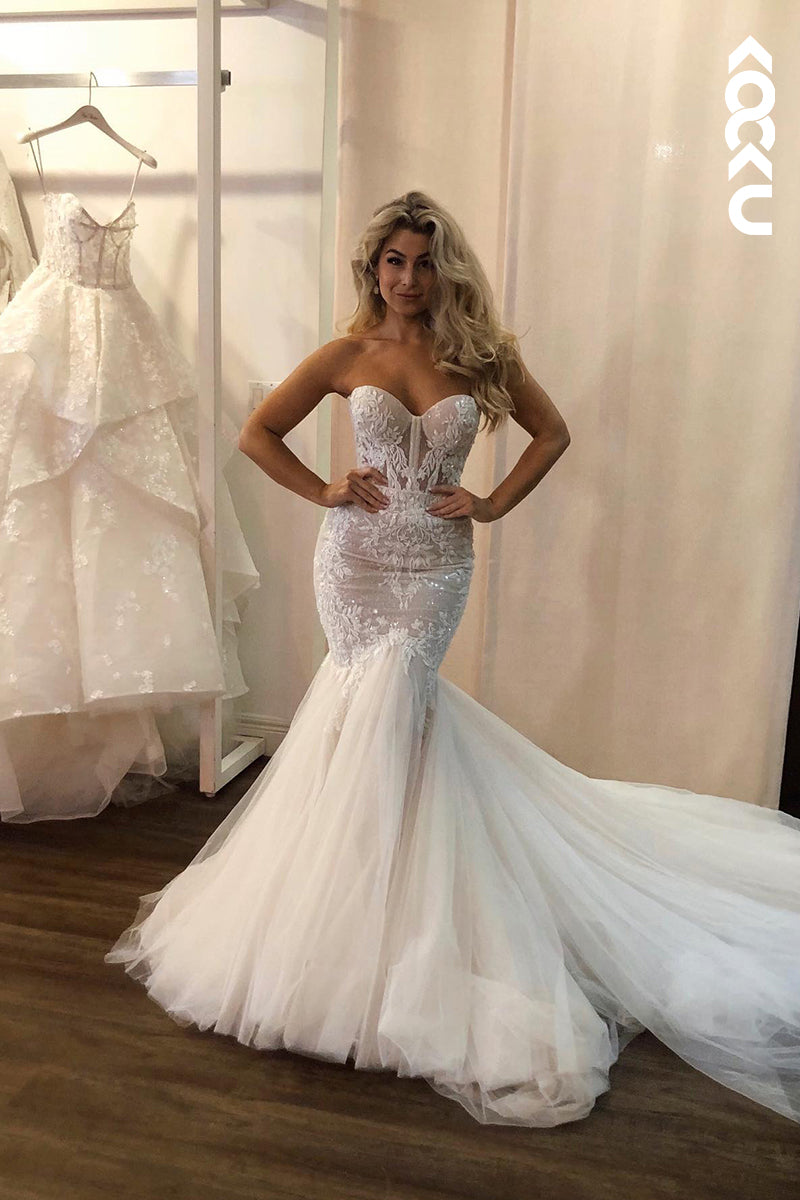 K1880 - Couture & Ornate Off-Shoulder Sleeveless Mermaid Tulle Wedding Dress With Applique