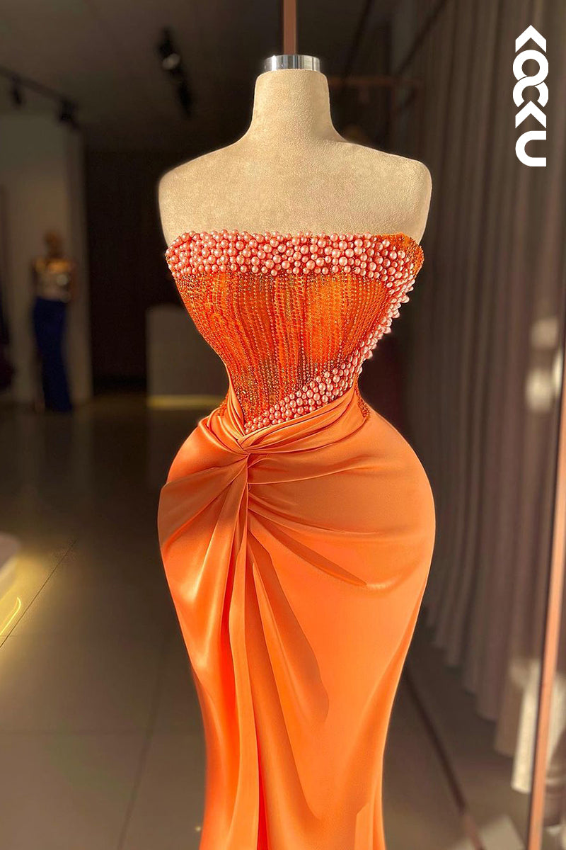 L2413 - Elegant & Luxurious Off-Shoudler Sleeveless Sheath Party Prom Dress With Beaded