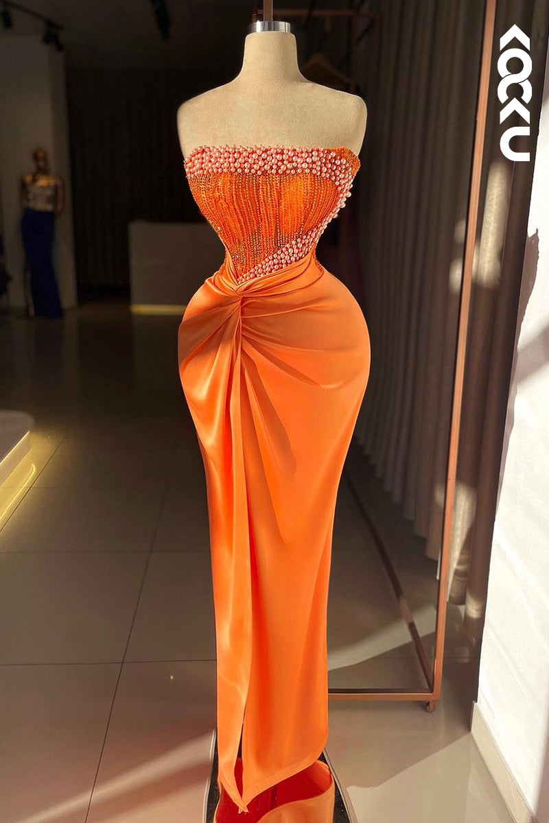 L2413 - Elegant & Luxurious Off-Shoudler Sleeveless Sheath Party Prom Dress With Beaded