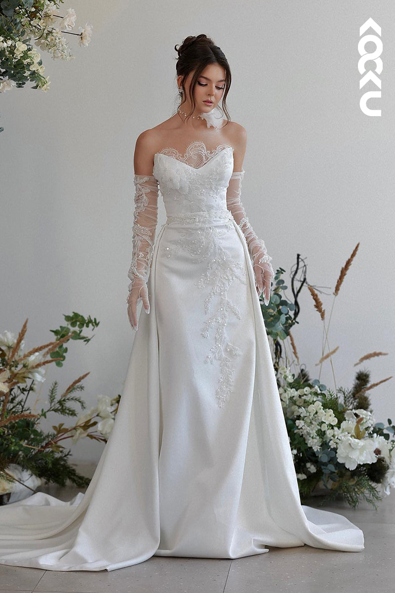 K2076 - Couture & Ornate V-Neck Mermaid Satin Wedding Dress With Applique