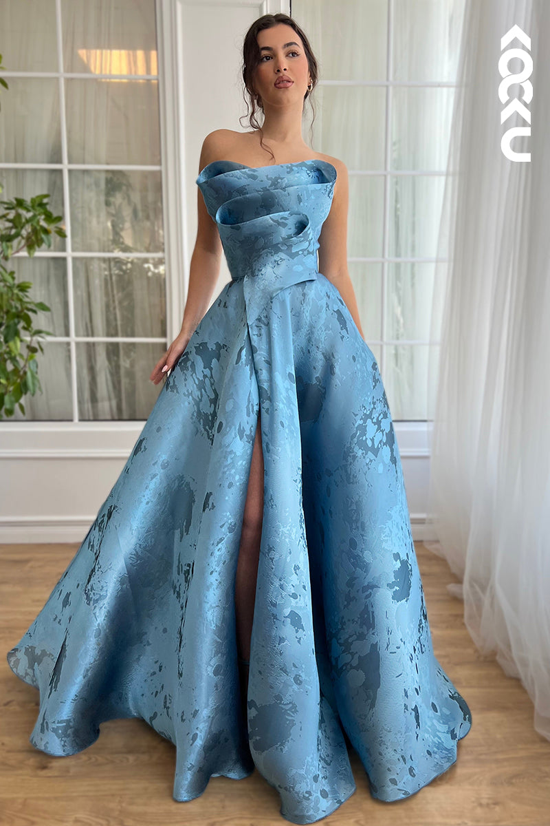 L2664 - Gorgeous & Charming Off-Shoulder Sleeveless A-line Side Slit Formal Party Prom Dress