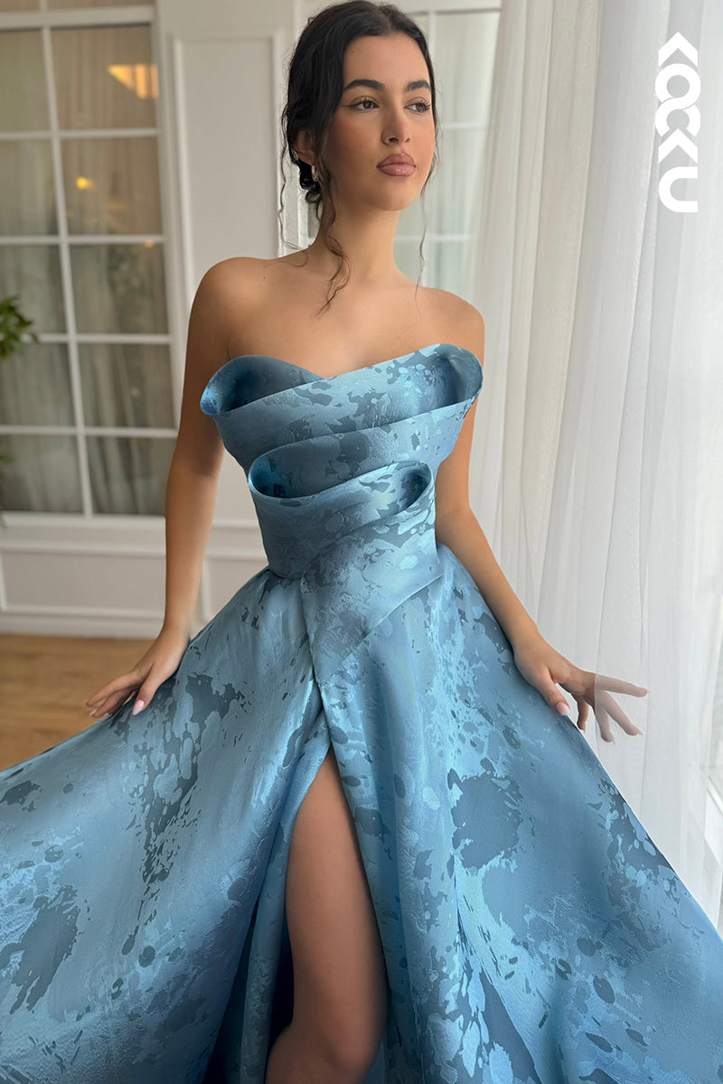 L2664 - Gorgeous & Charming Off-Shoulder Sleeveless A-line Side Slit Formal Party Prom Dress