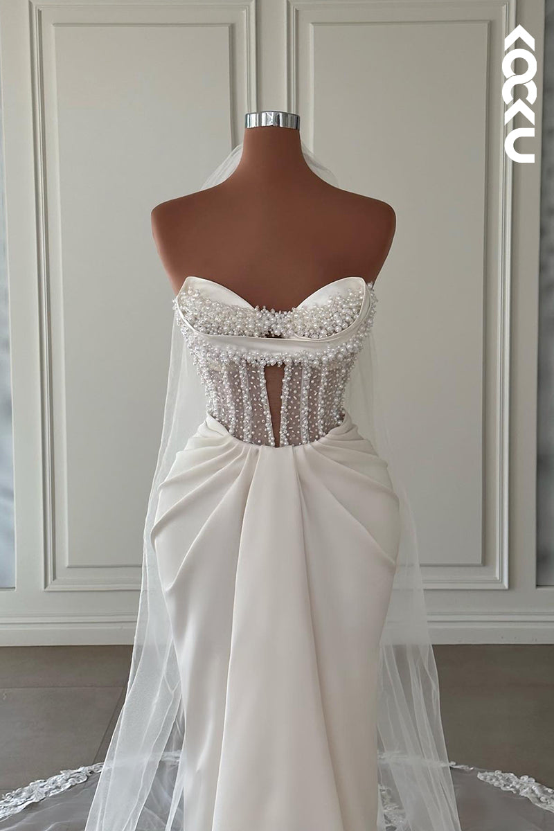 K2022 - Gorgeous & Charming Off-Shoulder Sleeveless Mermaid Beaded Wedding Dress