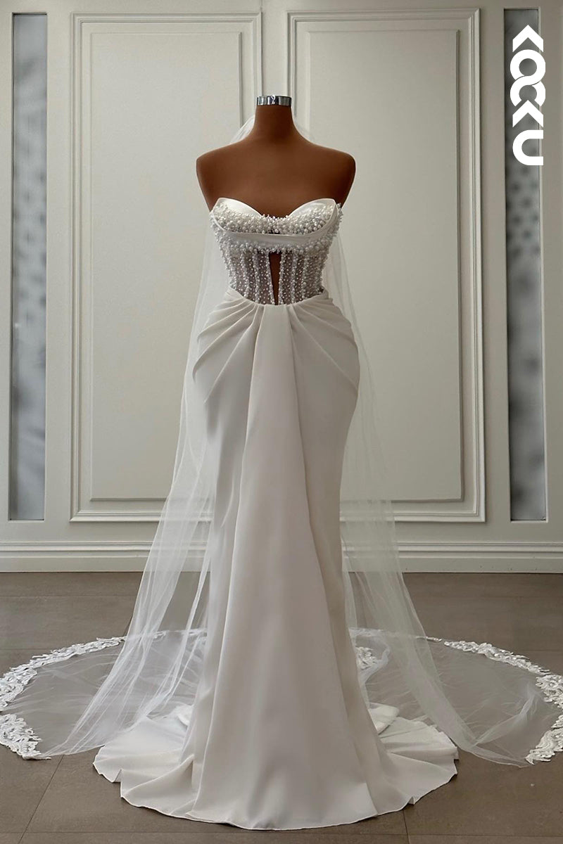 K2022 - Gorgeous & Charming Off-Shoulder Sleeveless Mermaid Beaded Wedding Dress
