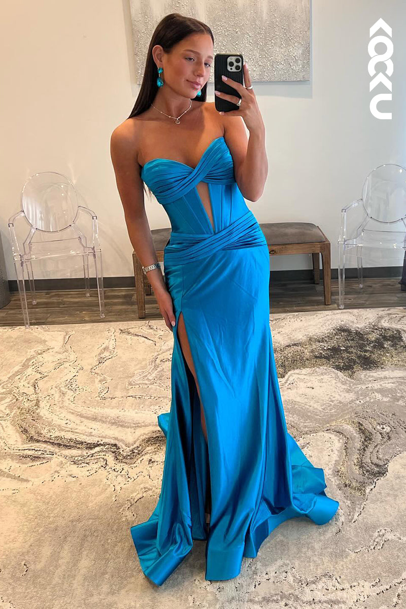 L2521 - Elegant & Ornate Sweetheart Sleeveless Sheath Side Slit Formal Party Prom Dress