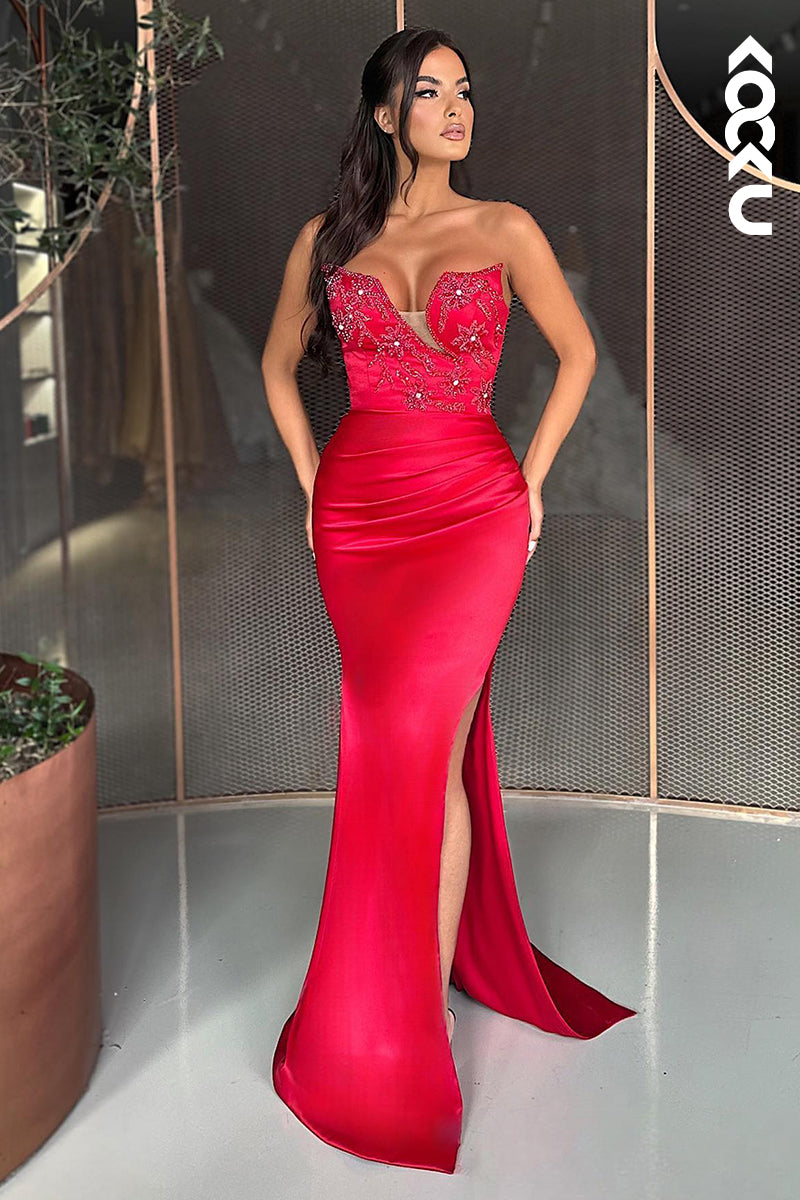 L2728 - Trumpet/Mermaid Off-Shoulder Sleeveless Side Slit Party Prom Dress With Rhinestones
