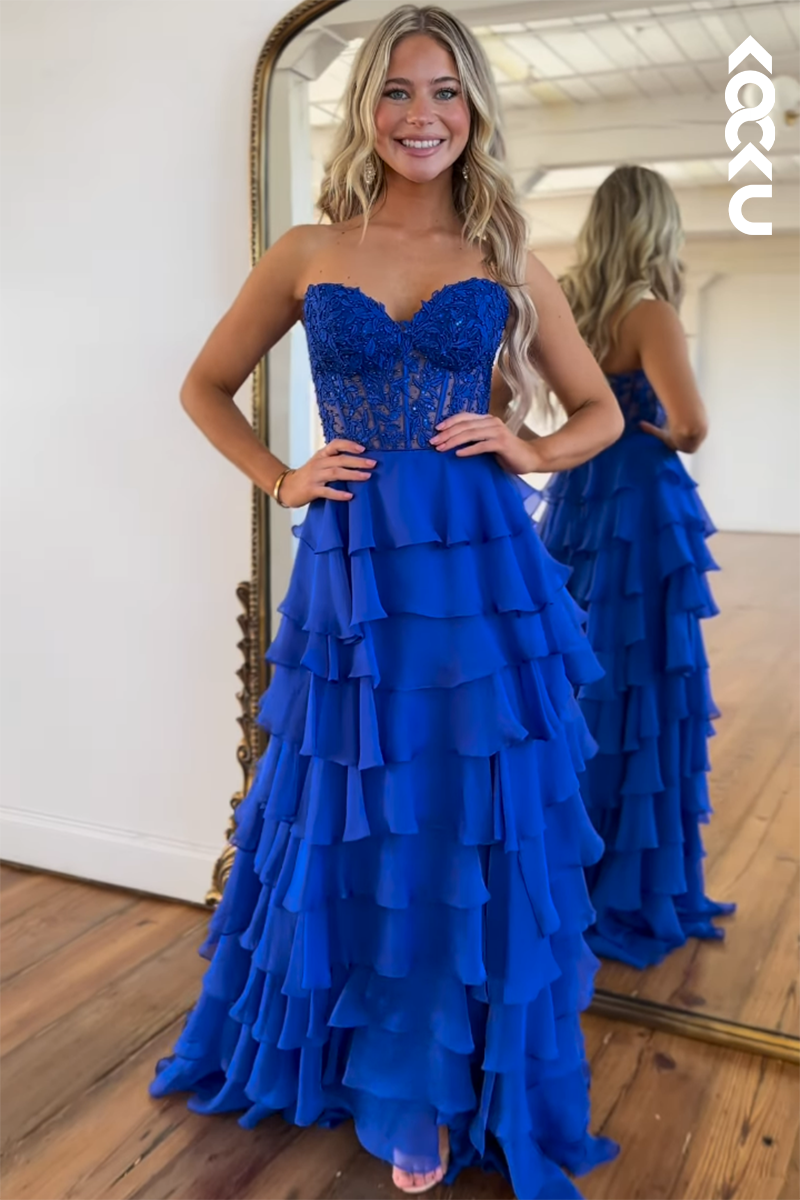L2746 - Couture & Ornate A-line Sweetheart Ruched Sleevelss Formal Party Prom Dress