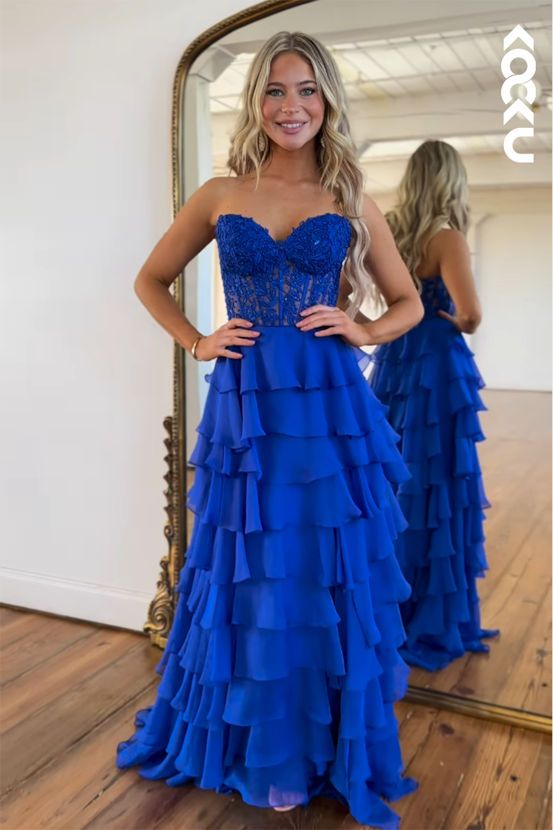 L2746 - Couture & Ornate A-line Sweetheart Ruched Sleevelss Formal Party Prom Dress