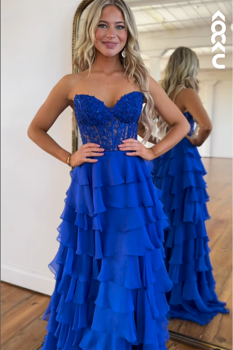 L2746 - Couture & Ornate A-line Sweetheart Ruched Sleevelss Formal Party Prom Dress