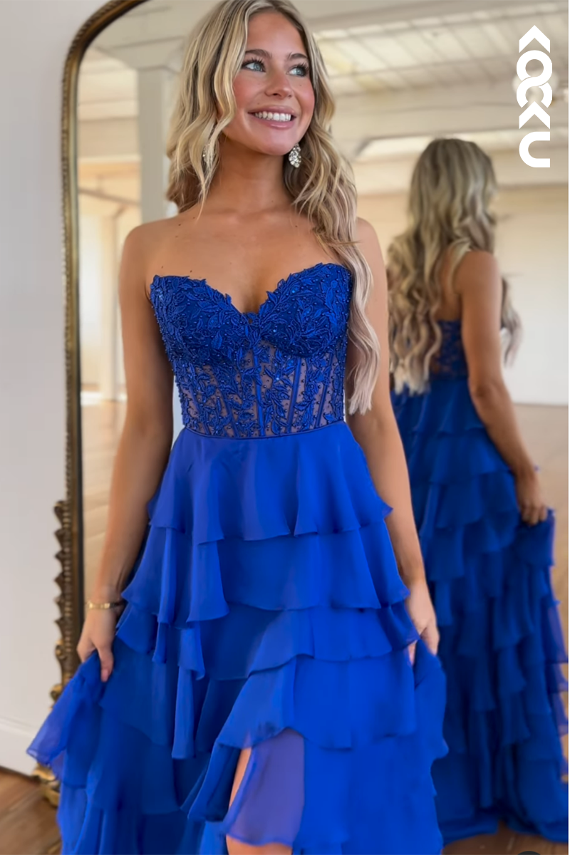 L2746 - Couture & Ornate A-line Sweetheart Ruched Sleevelss Formal Party Prom Dress