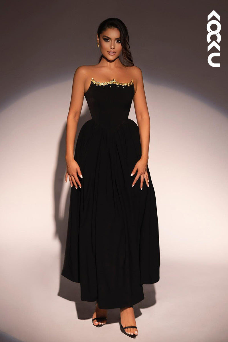 L2898 - Couture & Ornate Off-Shoulder Sleeveless A-Line Evening Party Prom Dress With Rhinestones