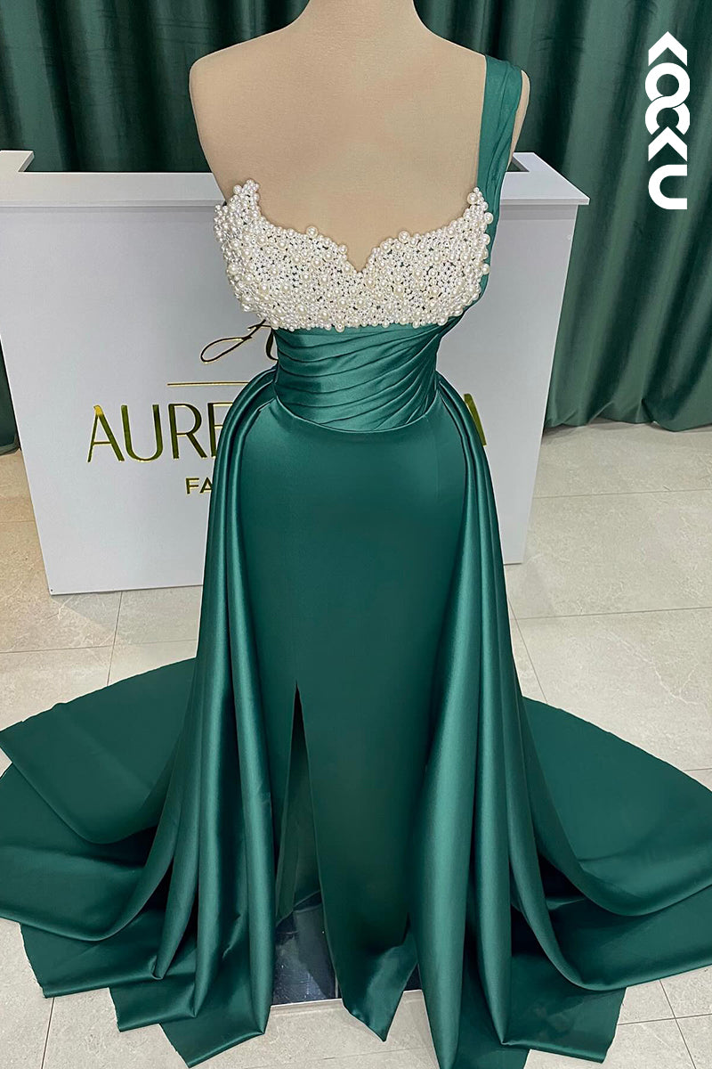 L2760 - Gorgeous & Charming One Shoulder Sleeveless Mermiad Beaded Formal Prom Dress