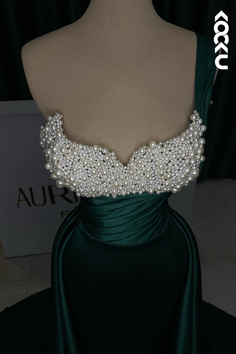 L2760 - Gorgeous & Charming One Shoulder Sleeveless Mermiad Beaded Formal Prom Dress