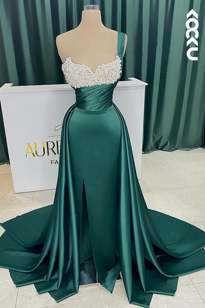 L2760 - Gorgeous & Charming One Shoulder Sleeveless Mermiad Beaded Formal Prom Dress