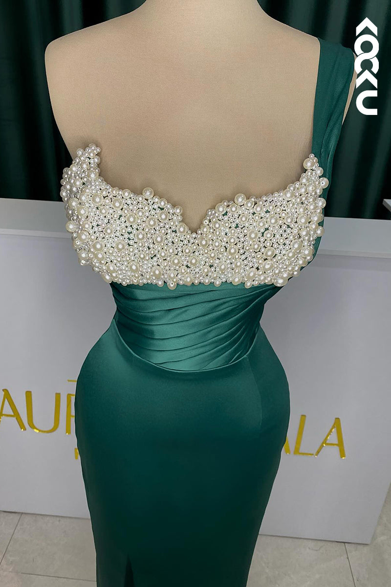 L2760 - Gorgeous & Charming One Shoulder Sleeveless Mermiad Beaded Formal Prom Dress