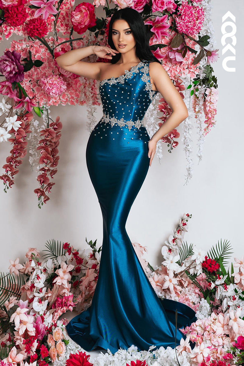 L3006 - Elegant & Luxurious Trumpet/Mermaid Rhinestone One Shoudler Evening Party Prom Dress