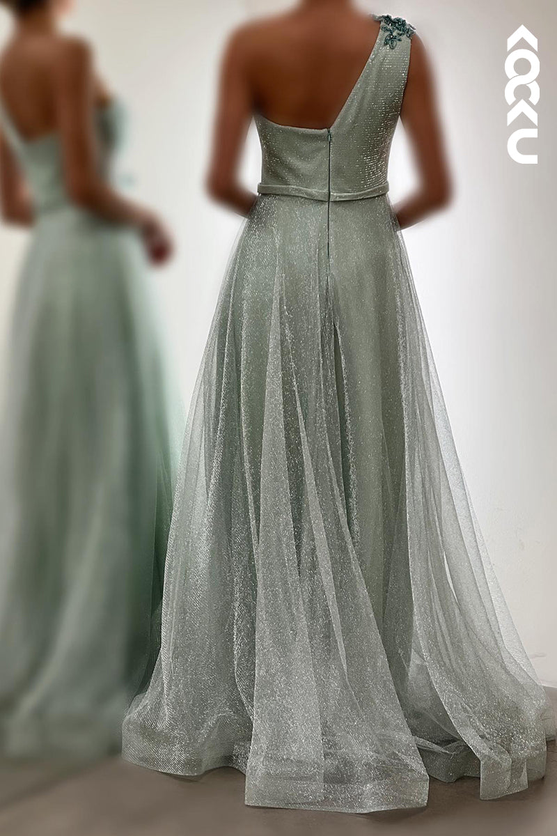 L2779 - A-Line Charming One Shoulder Tulle Sleeveless Formal Party Prom Dress