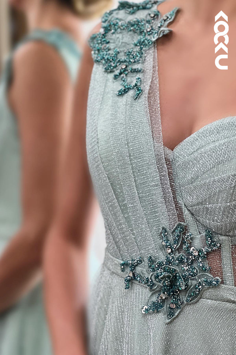 L2779 - A-Line Charming One Shoulder Tulle Sleeveless Formal Party Prom Dress