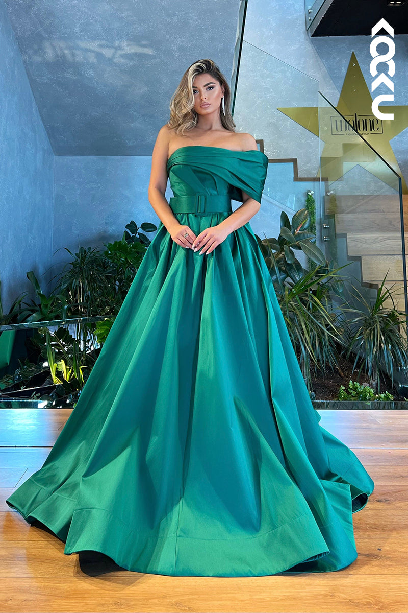 L2442 - Classic & Timeless Off-Shoulder Cap Sleeves Long A-Line Formal Party Prom Dress