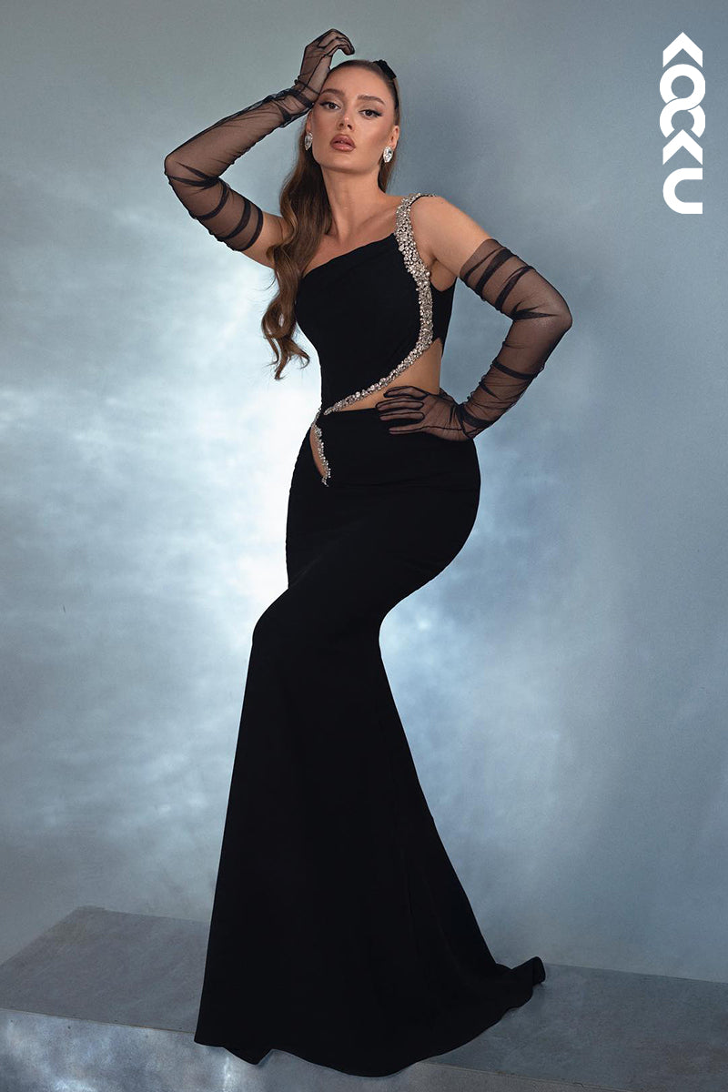 L2899 - Trumpet/Mermaid Chic & Modern One Shoulder Sleeveless Mermaid Evening Party Prom Dress