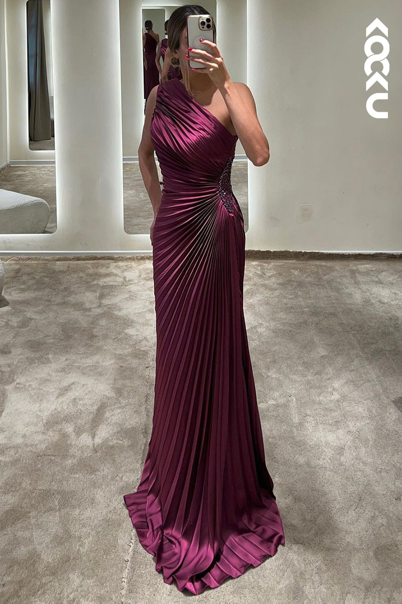L2419 - Classic & Timeless One shoulder Sleeveless Ruched Formal Prom Dress