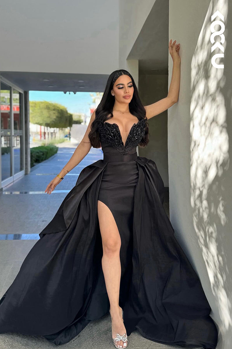 L2753 - Classic & Timeless V-neck Sleeveless Slit Mermiad Formal Prom Dress With Sweep Train