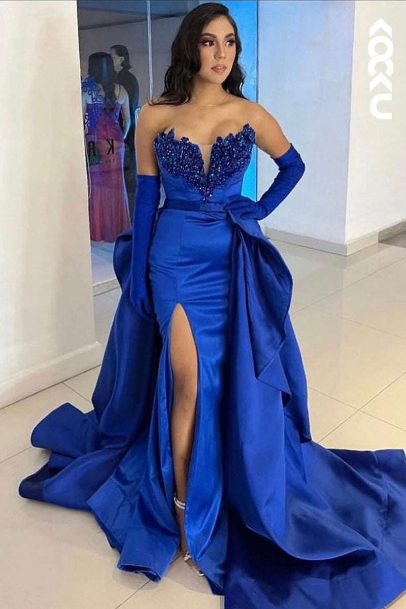 L2753 - Classic & Timeless V-neck Sleeveless Slit Mermiad Formal Prom Dress With Sweep Train