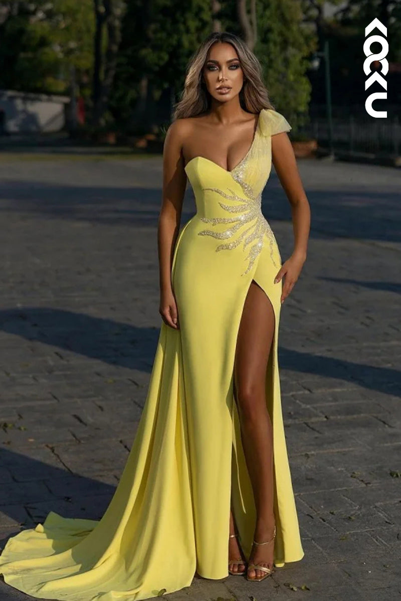L2534 - Elegant  shoulder Sleeveless Sheath Formal Prom Dress With Sequins