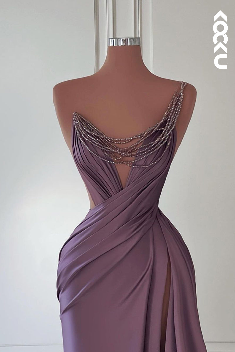 L2422 - Couture & Ornate V-Neck Straps Sleeveless Ruched Party Prom Dress