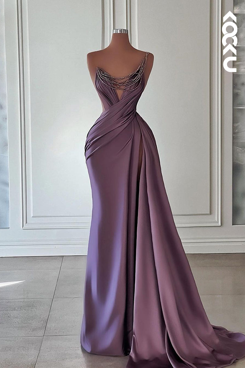 L2422 - Couture & Ornate V-Neck Straps Sleeveless Ruched Party Prom Dress
