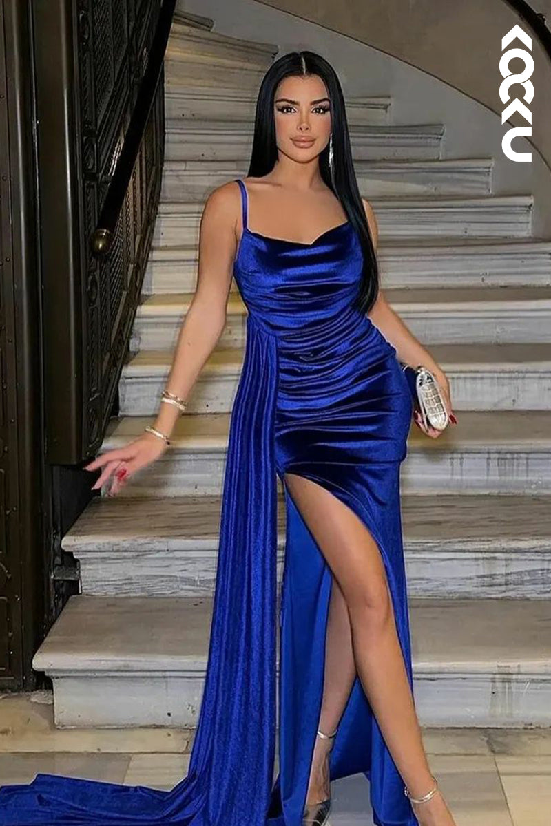 L2688 - Chic & Modern Spaghetti Straps Sheath Ruched Evening Party Prom Dress