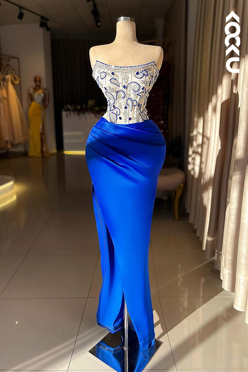 L2924 - Couture & Ornate Scoop Sleeveless Sheath Embroidery Slit Formal Prom Dress