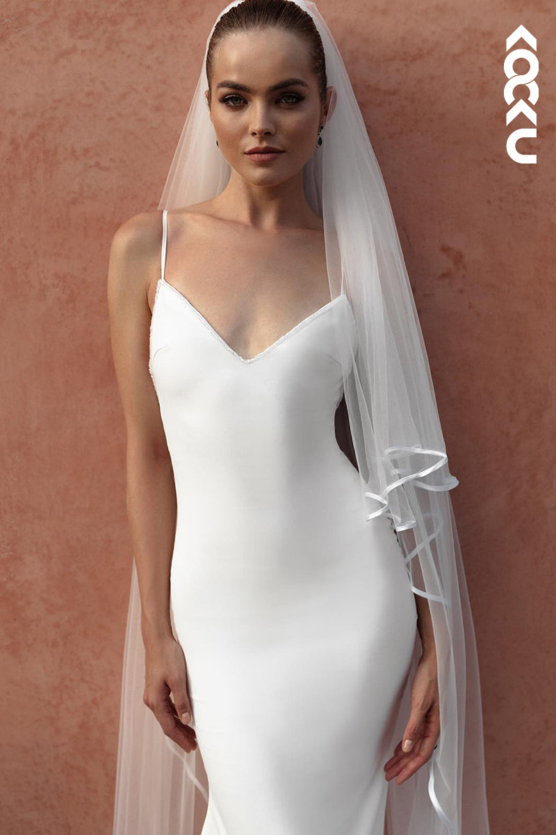 K2016 - Sexy & Hot Spaghetti Straps Backless V-Neck Mermaid Wedding Dress