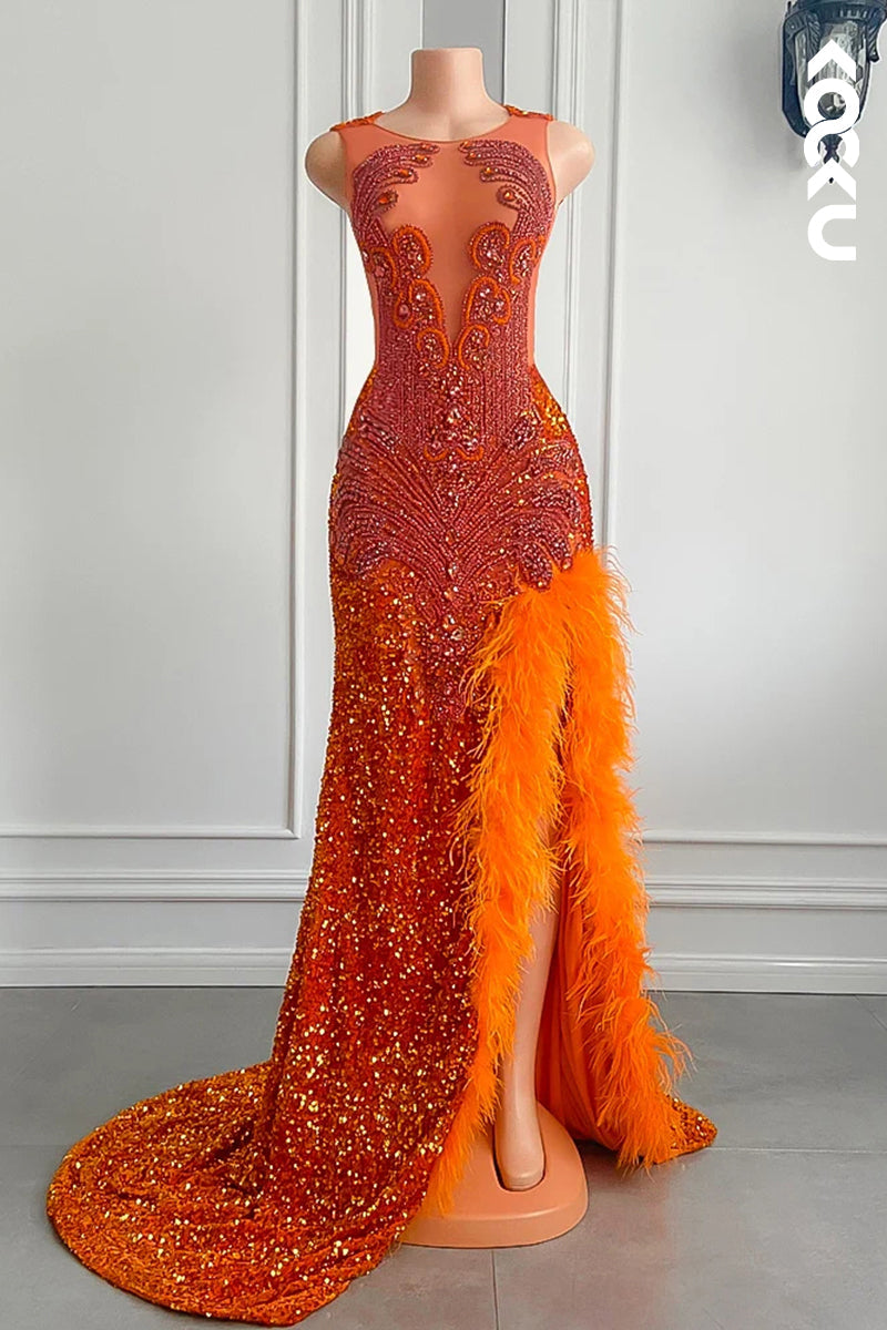 L2815 - Gorgeous & Charming Mermaid Sequins Side Slit Sleeveless Formal Prom Dress