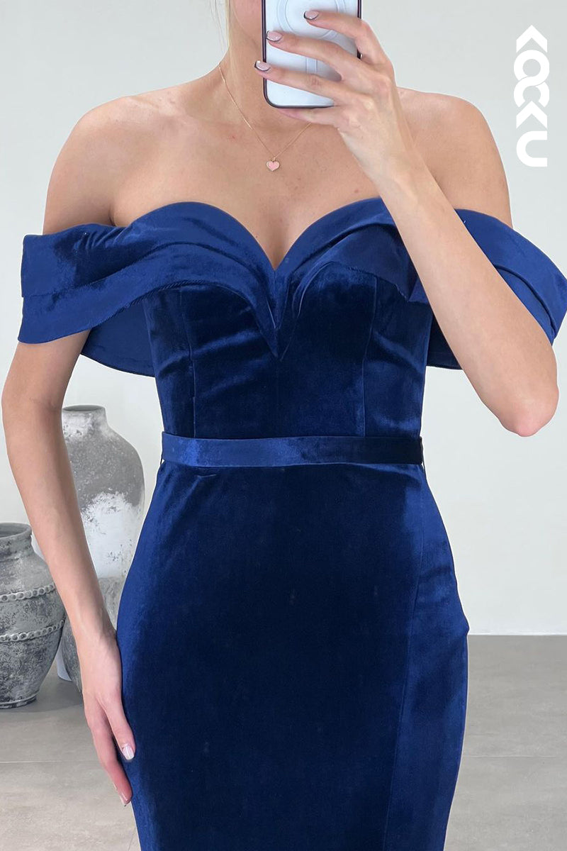 L2396 - Classic Off-Shoulder Cap sleeves Sheath Formal Prom Dress