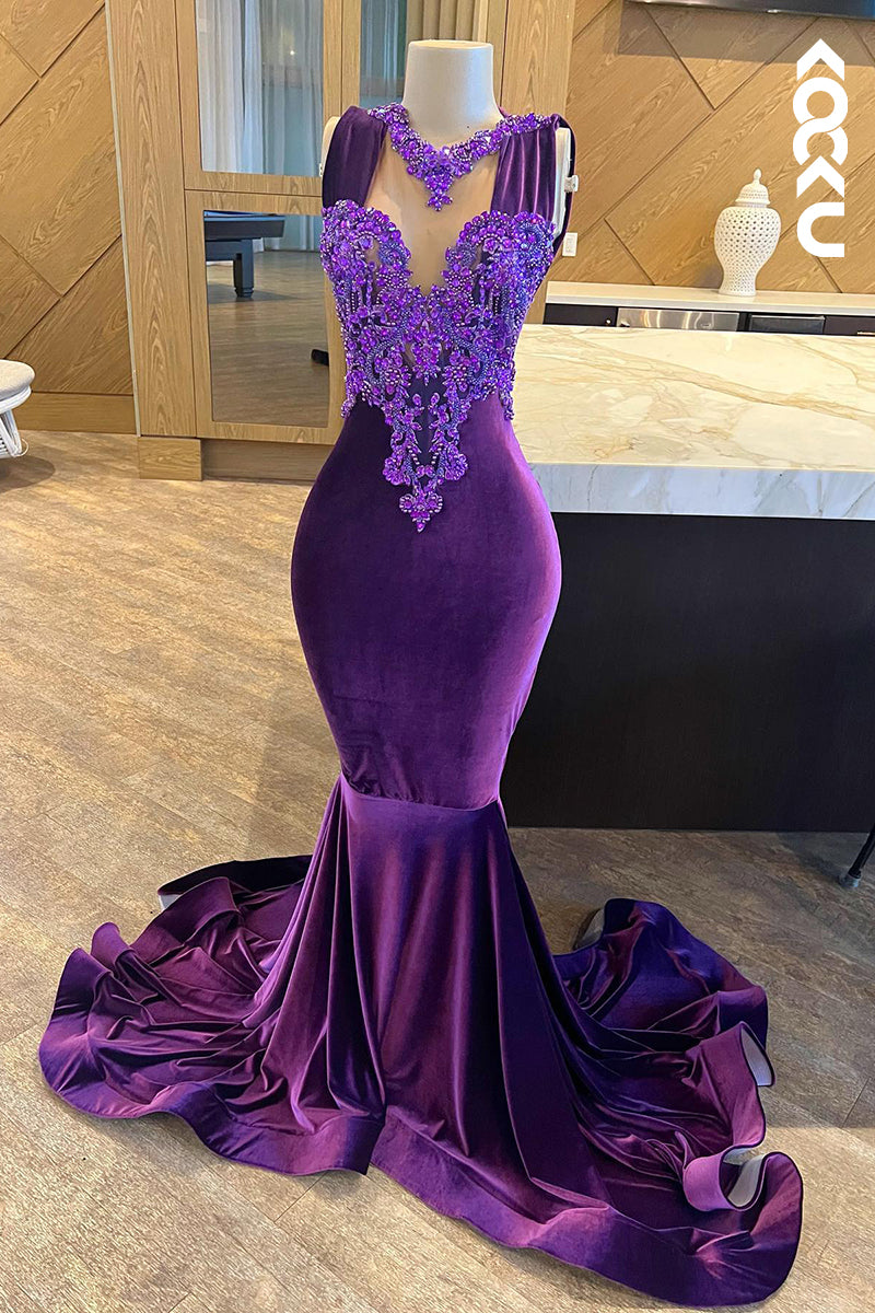 L3019 - Glamorous & Dramatic V-Neck Sleeveless Mermaid Vevlt Rhinestones Mermaid Prom Dress