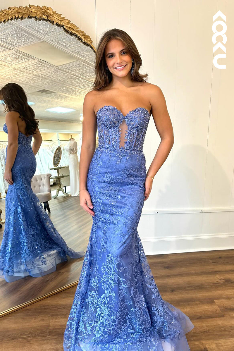 L2974 - Gorgeous & Charming Trumpet/Mermaid Off-Shoulder Sleeveless Applique Prom Dress