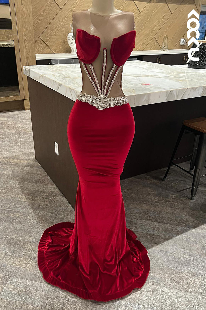 L3016 - Chic & Modern Sexy Off-Shoudler Sleeveless Mermaid Evening Party Prom Dress With Rhinestones