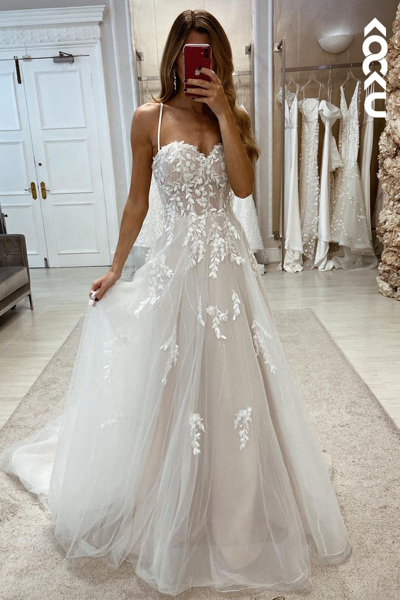 K1994 - Elegant & Luxurious Spaghetti Straps Sweetheart A-Line Tulle Wedding Dress
