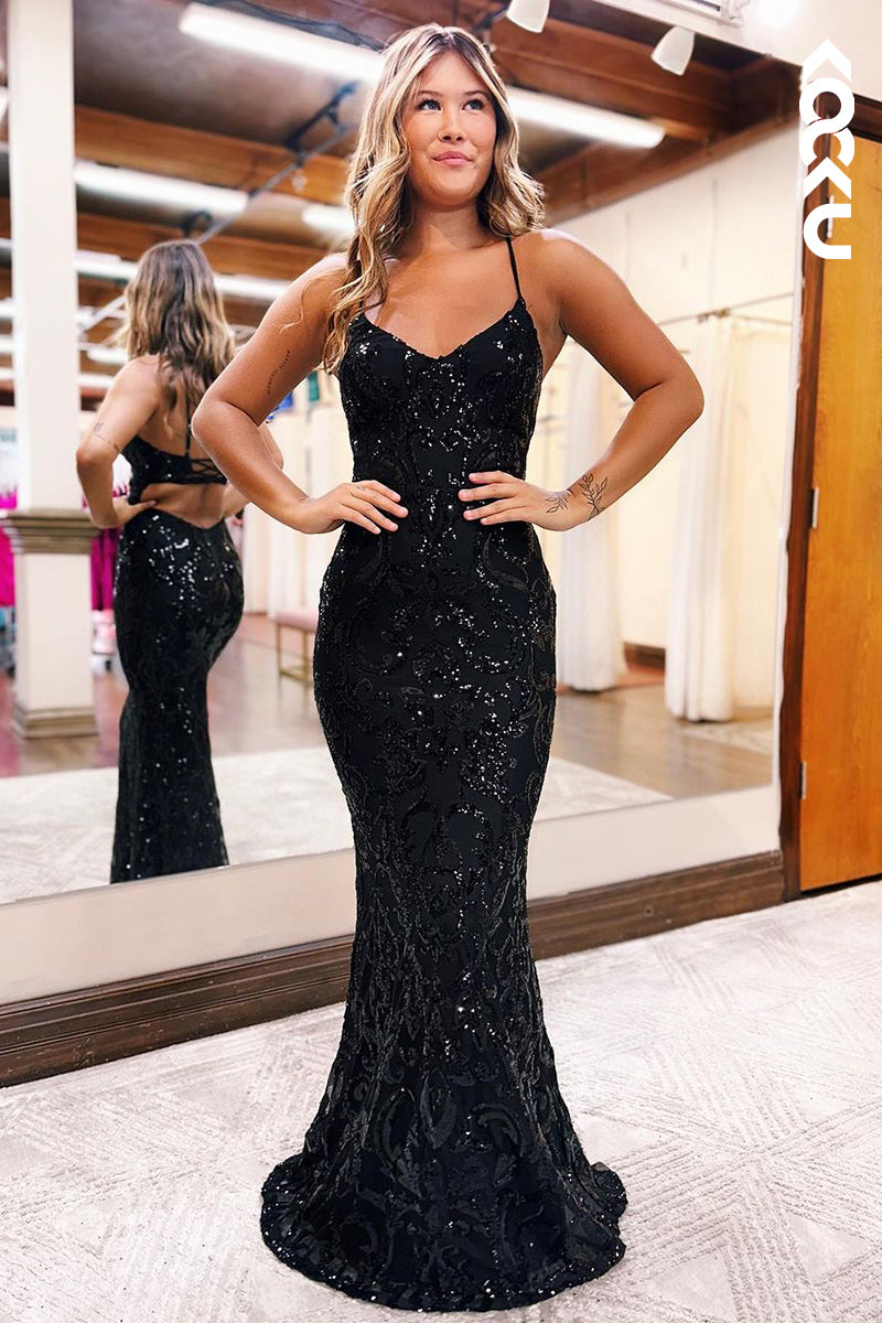 L2466 - Classic & Morden V-neck Spahetti Straps Slit Mermaid Evning Party Prom Dress