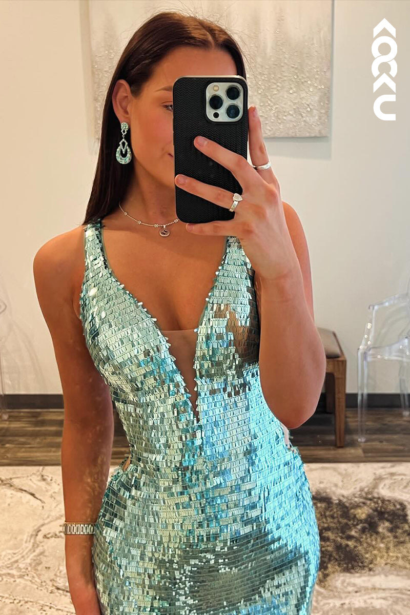 L2647 - Couture & Ornate Straps V-Neck Side Slit Sparkly Side Slit Evening Party Prom Dress