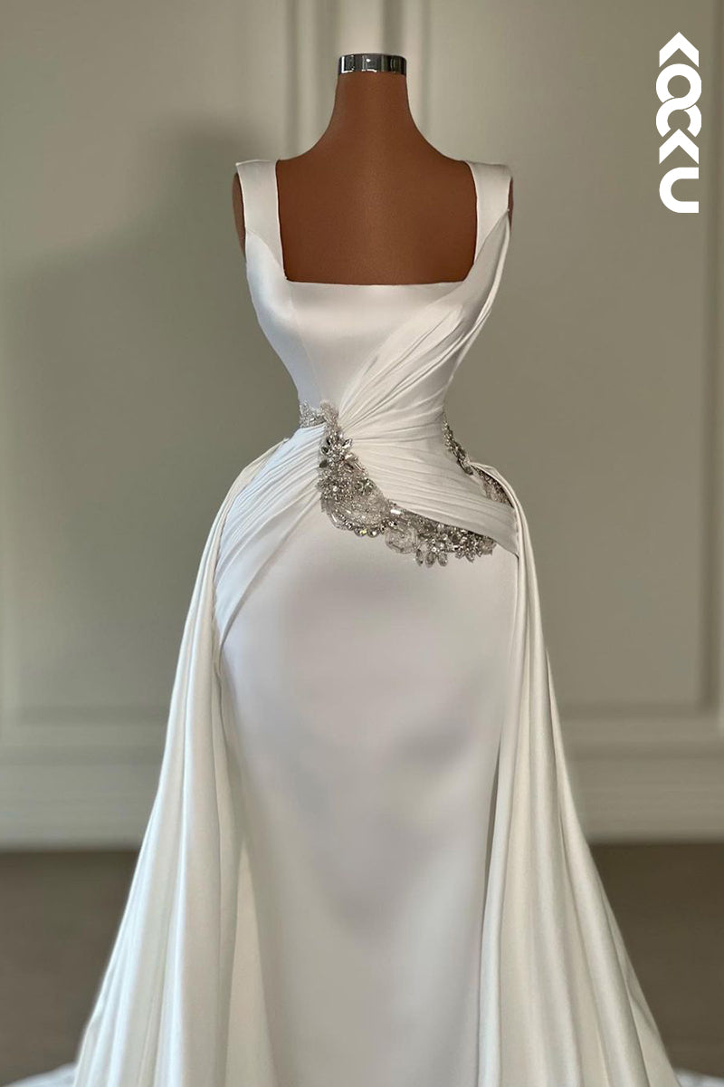 L2370 - Couture & Ornate Square Straps Sheath Ruched Formal Prom Dress With Beaded