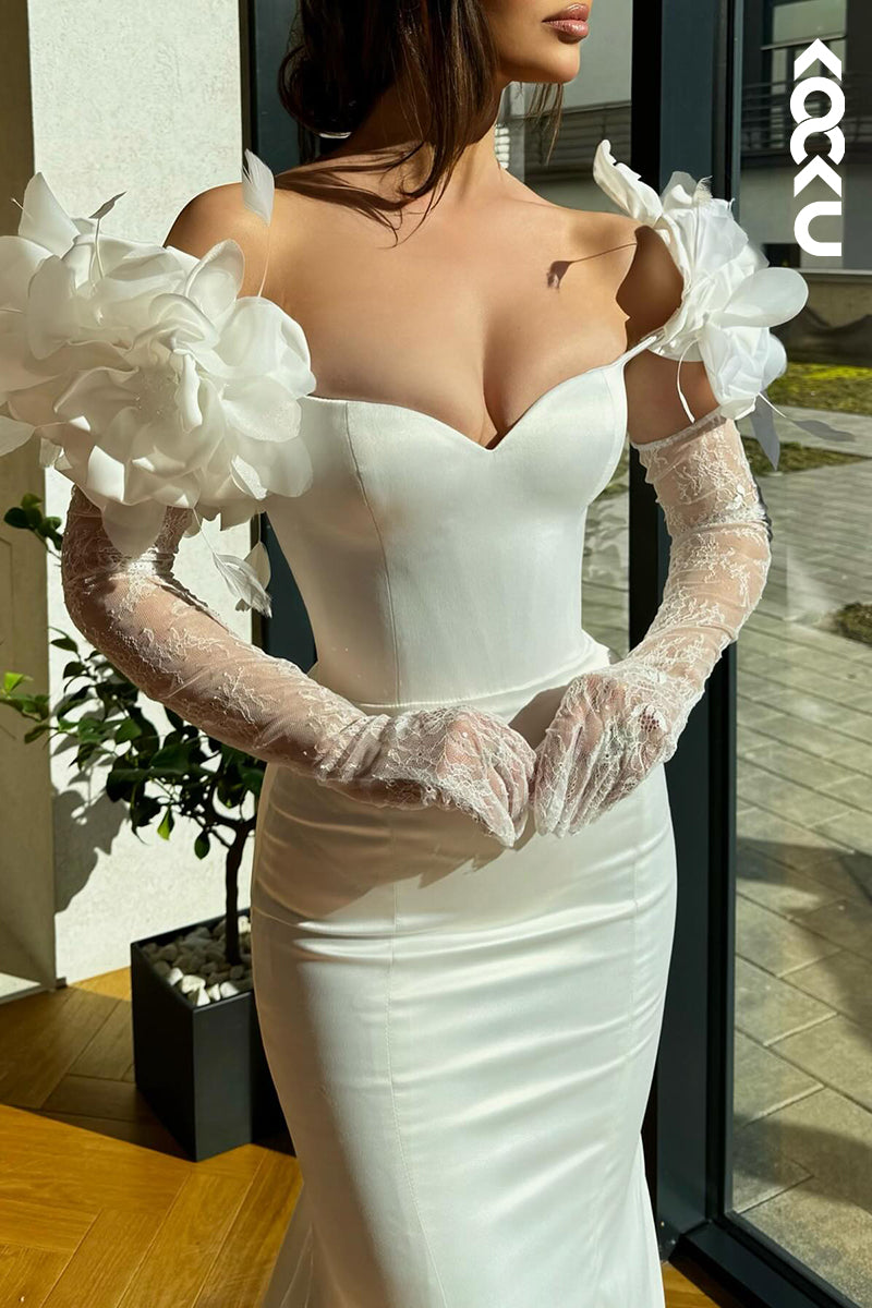 L2783 - Gorgeous & Charming Long Sleeves Mermiad Strapless Satin Formal Prom Dress With Flower
