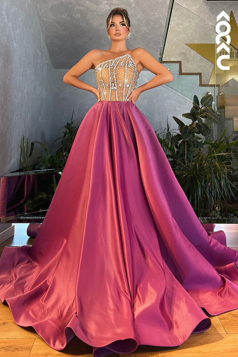 L2445 - Glamorous & Dramatic Strapless Sleeveless Long A-Line Formal Party Prom Dress With Rhinestones