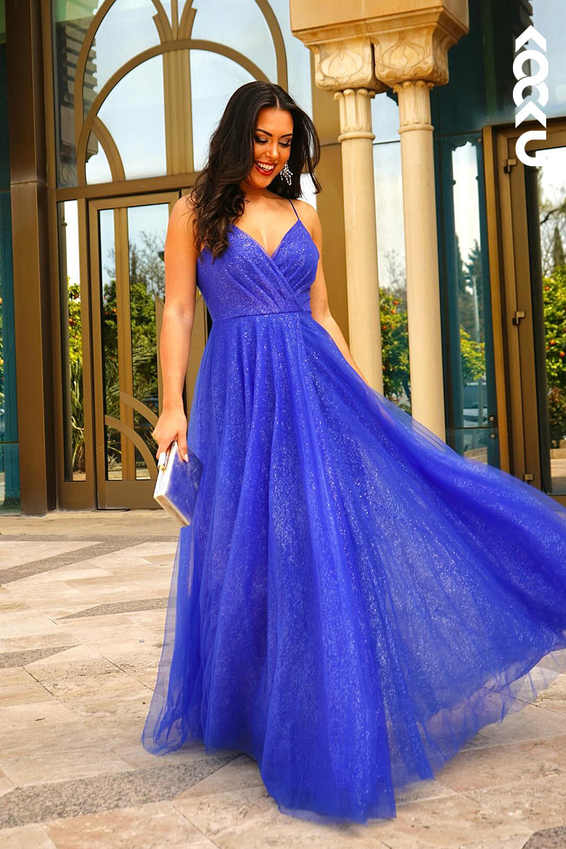 L2948 - A-Line Elegant & Luxurious V-Neck Criss-Cross Straps Backless Formal Prom Dress