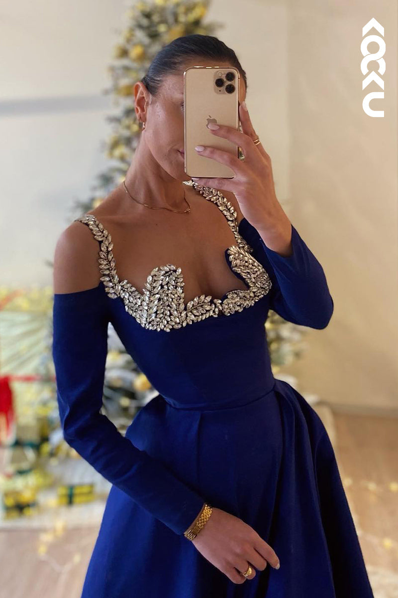 L2640 - Glamorous & Dramatic Long Sleeves Rhinestones Straps A-Line Evening Party Prom dress