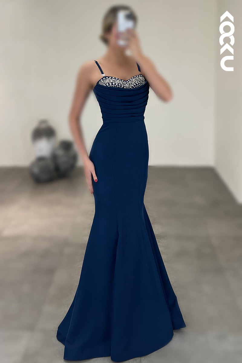 L2693 - Couture & Ornate  Spaghetti Straps Trumpet Sweetheart Party Prom Dress With Rhinestones