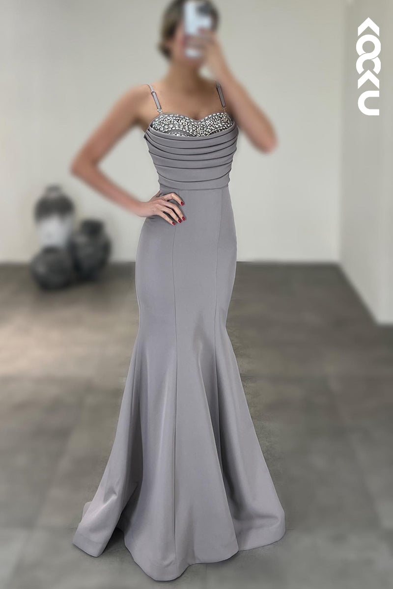 L2693 - Couture & Ornate  Spaghetti Straps Trumpet Sweetheart Party Prom Dress With Rhinestones